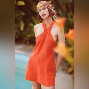 Anthropologie XS Braided Halter Mini Dress Beachy